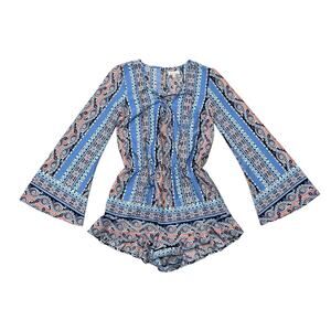 Red Camel Boho Chic Bell Sleeve Blue Romper Size XS